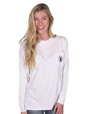 Southern Proper American Party Animal White Crew Neck Long Sleeve Tee - Size L